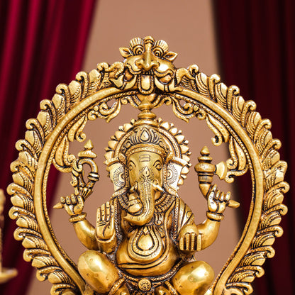 Brass Superfine Ganesha On Throne Idol (14 Inch)