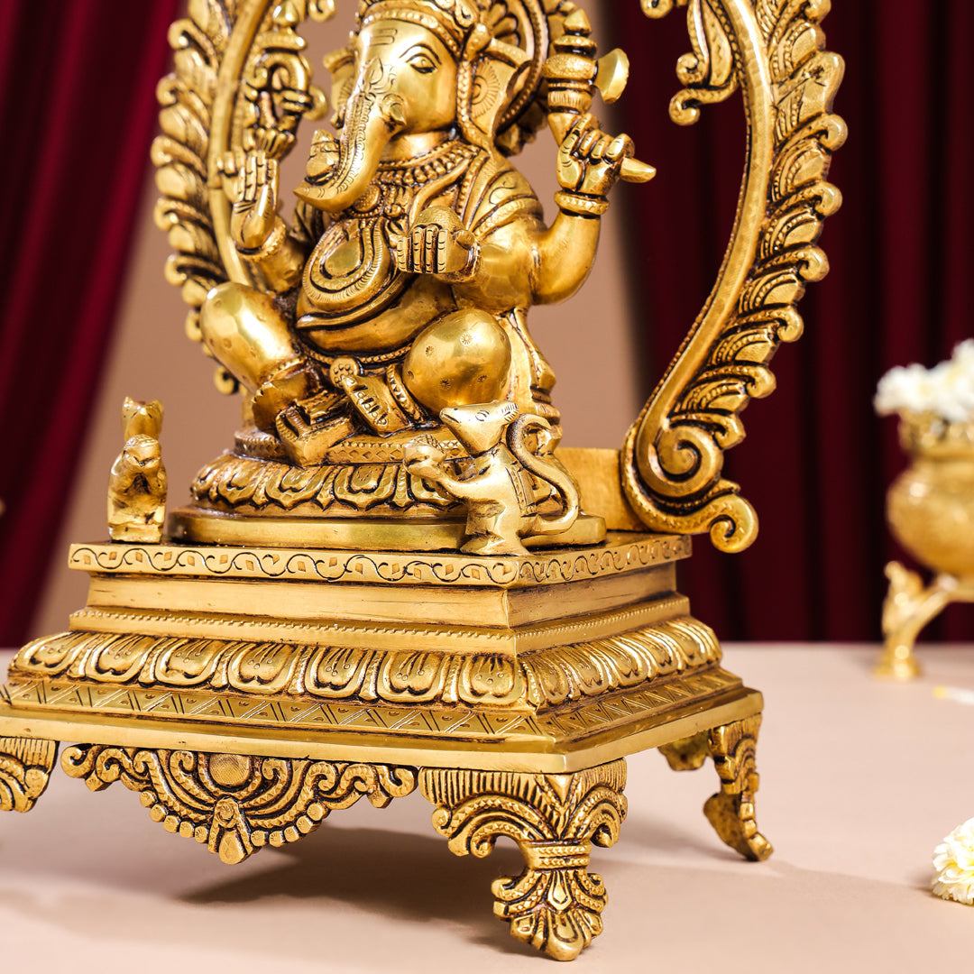Brass Superfine Ganesha On Throne Idol (14 Inch)