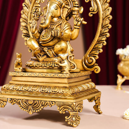 Brass Superfine Ganesha On Throne Idol (14 Inch)