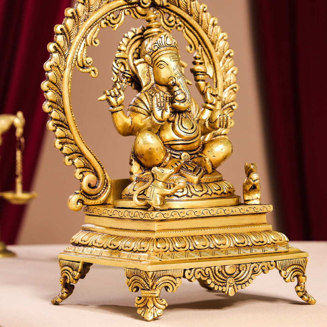 Brass Superfine Ganesha On Throne Idol (14 Inch)