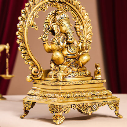 Brass Superfine Ganesha On Throne Idol (14 Inch)