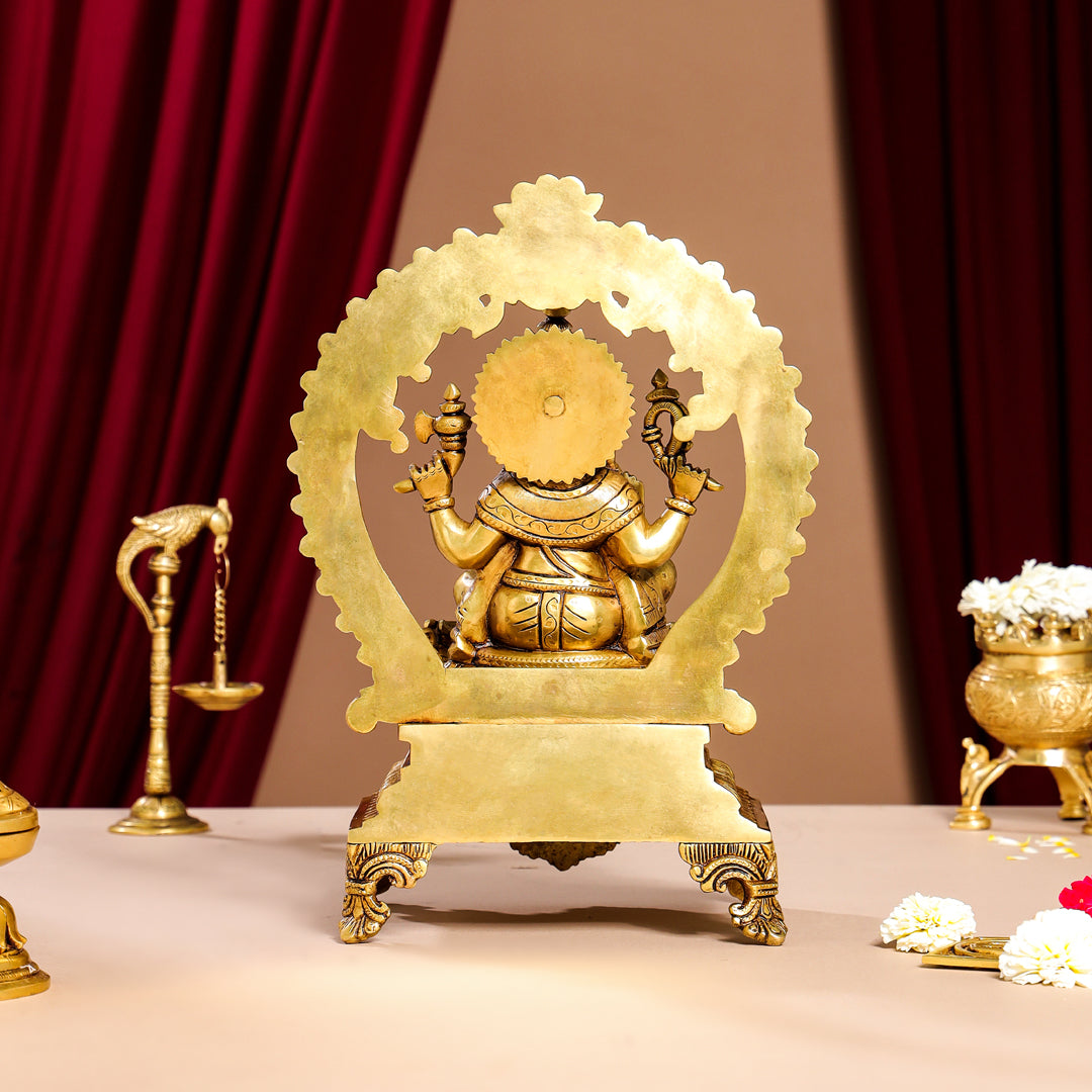 Brass Superfine Ganesha On Throne Idol (14 Inch)