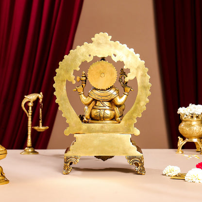 Brass Superfine Ganesha On Throne Idol (14 Inch)