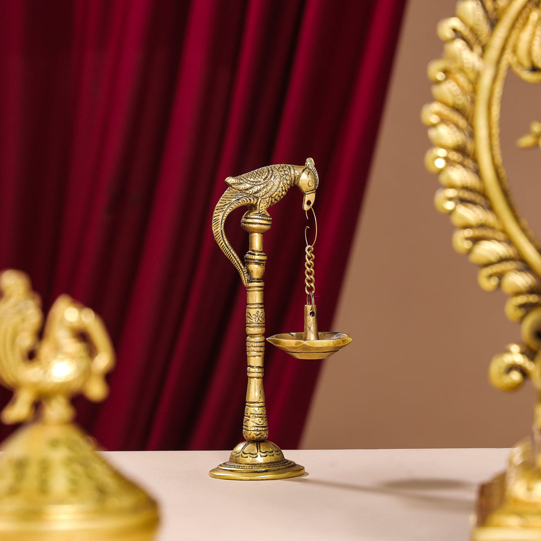 Brass Peacock Hanging Diya/Lamp Pair (7.5 Inch)