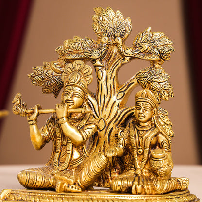 Brass Radha Krishna Idols Under Tree (7 Inch)