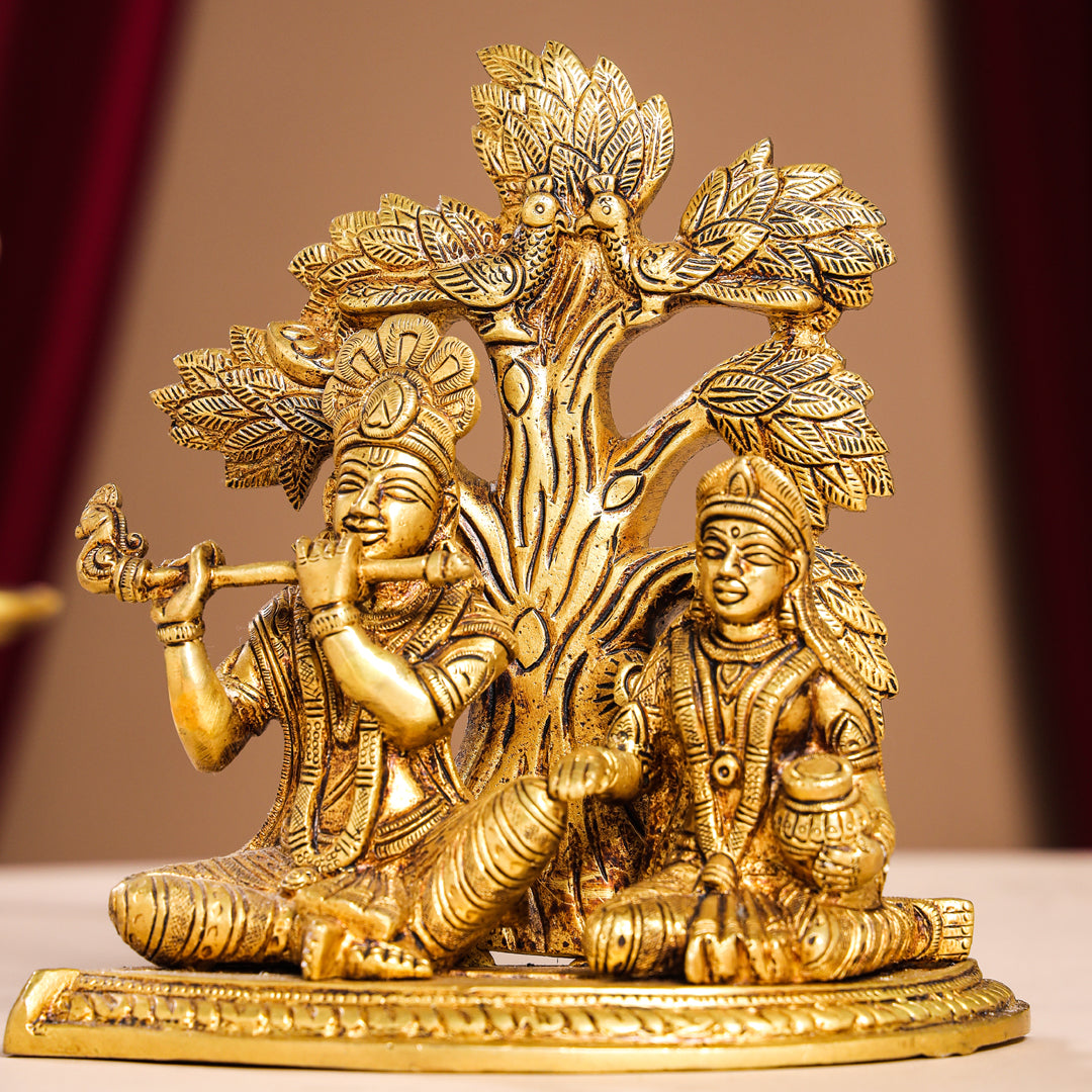 Brass Radha Krishna Idols Under Tree (7 Inch)