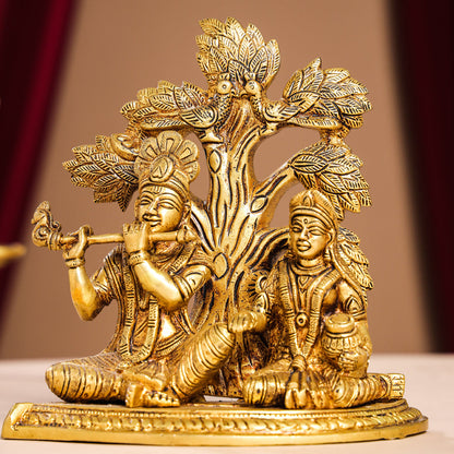 Brass Radha Krishna Idols Under Tree (7 Inch)