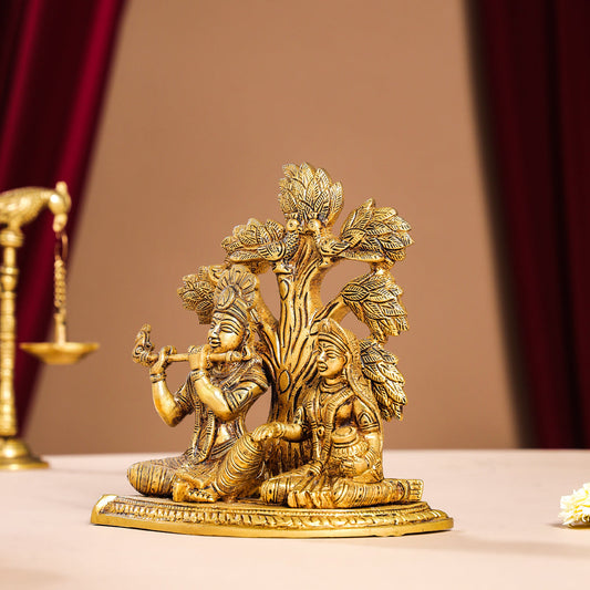 Brass Radha Krishna Idols Under Tree (7 Inch)
