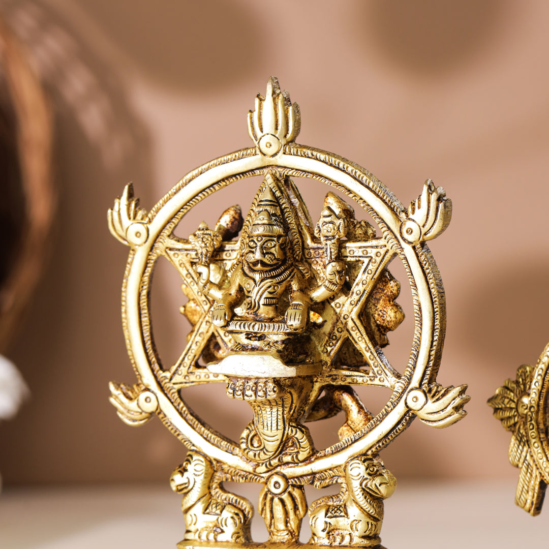 Brass Vishnu Narasimha Chakratalwar Statue
