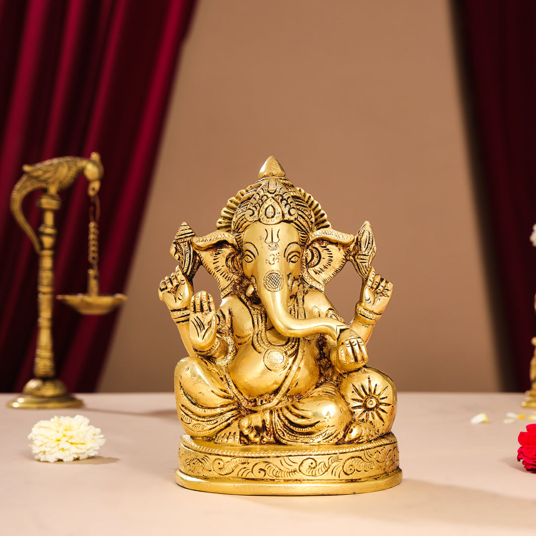Brass Lord Ganesha Idol (7 Inch)
