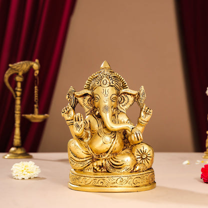 Brass Lord Ganesha Idol (7 Inch)