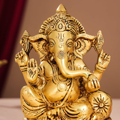 Brass Lord Ganesha Idol (7 Inch)