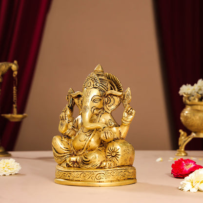 Brass Lord Ganesha Idol (7 Inch)
