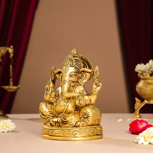 Brass Lord Ganesha Idol (7 Inch)