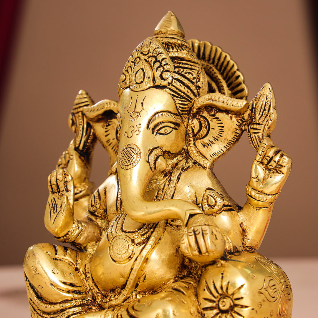 Brass Lord Ganesha Idol (7 Inch)