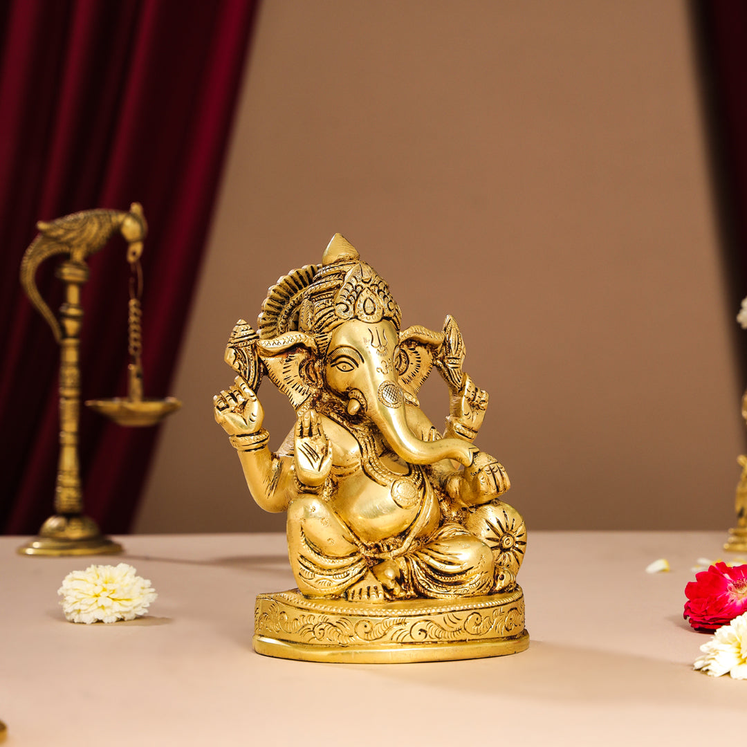 Brass Lord Ganesha Idol (7 Inch)
