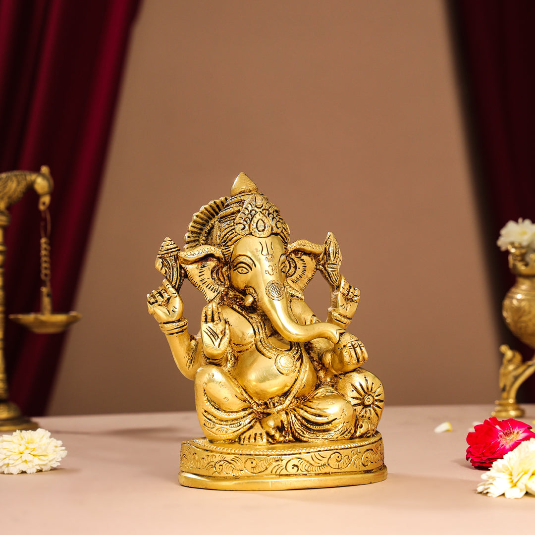 Brass Lord Ganesha Idol (7 Inch)