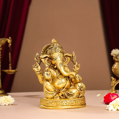 Brass Lord Ganesha Idol (7 Inch)