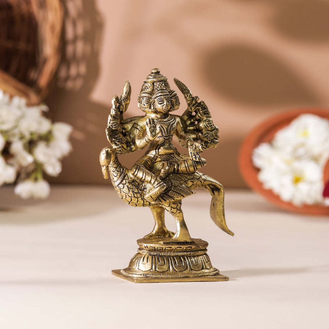 Brass Lord Murugan/Kartikeya Idol (5 Inch)