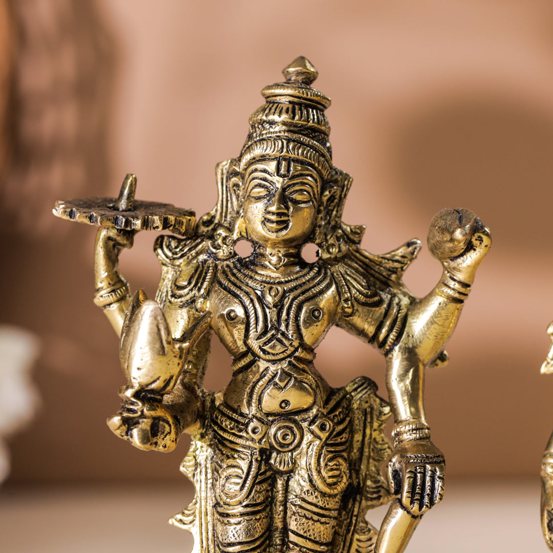 Brass Vishnu Lakshmi Set (6 Inch)