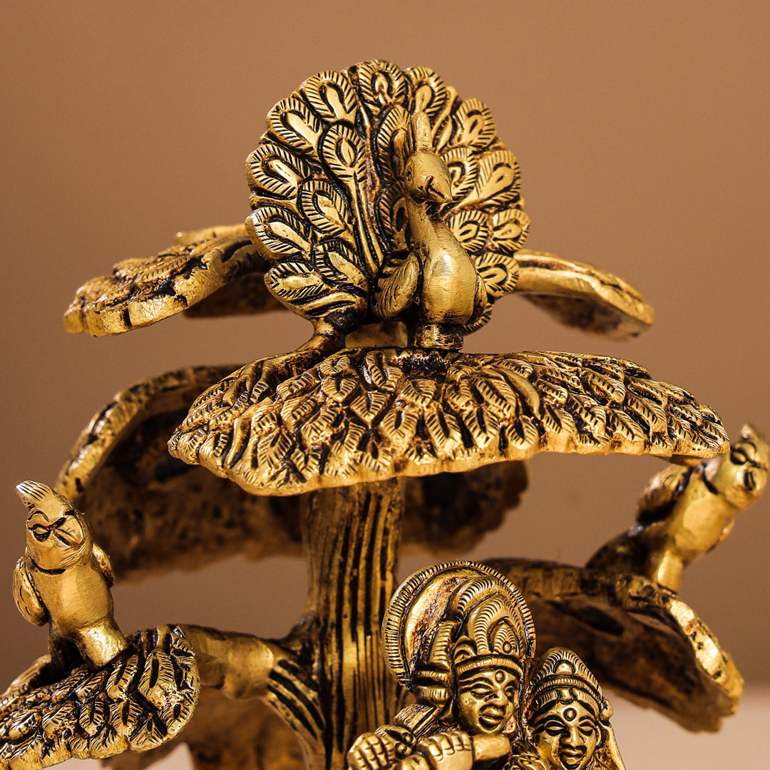 Brass Superfine Radha Krishna With Cow Idol Under Tree (7 Inch)