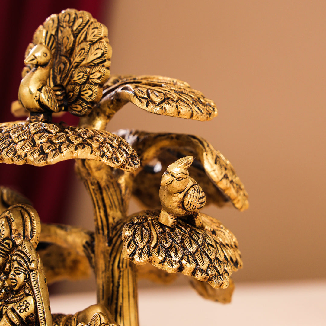 Brass Superfine Radha Krishna With Cow Idol Under Tree (7 Inch)