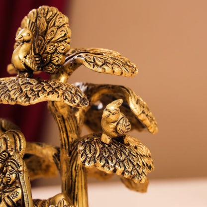 Brass Superfine Radha Krishna With Cow Idol Under Tree (7 Inch)