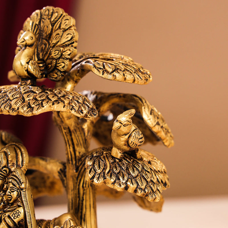 Brass Superfine Radha Krishna With Cow Idol Under Tree (7 Inch)