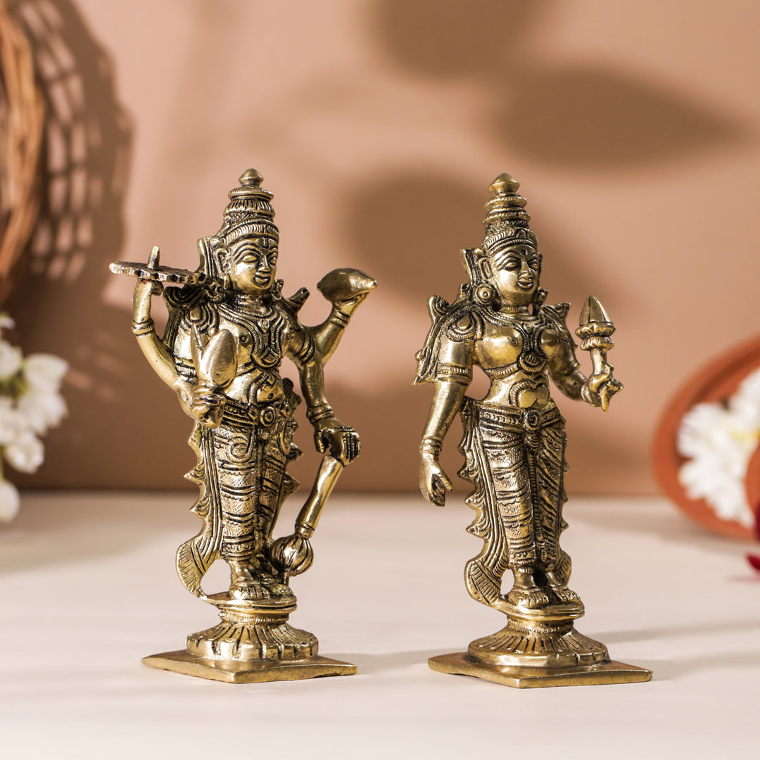 Brass Vishnu Lakshmi Set (6 Inch)