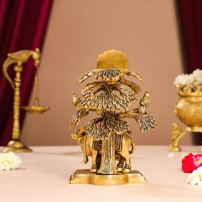 Brass Superfine Krishna With Cow Idol Under Tree (7 Inch)