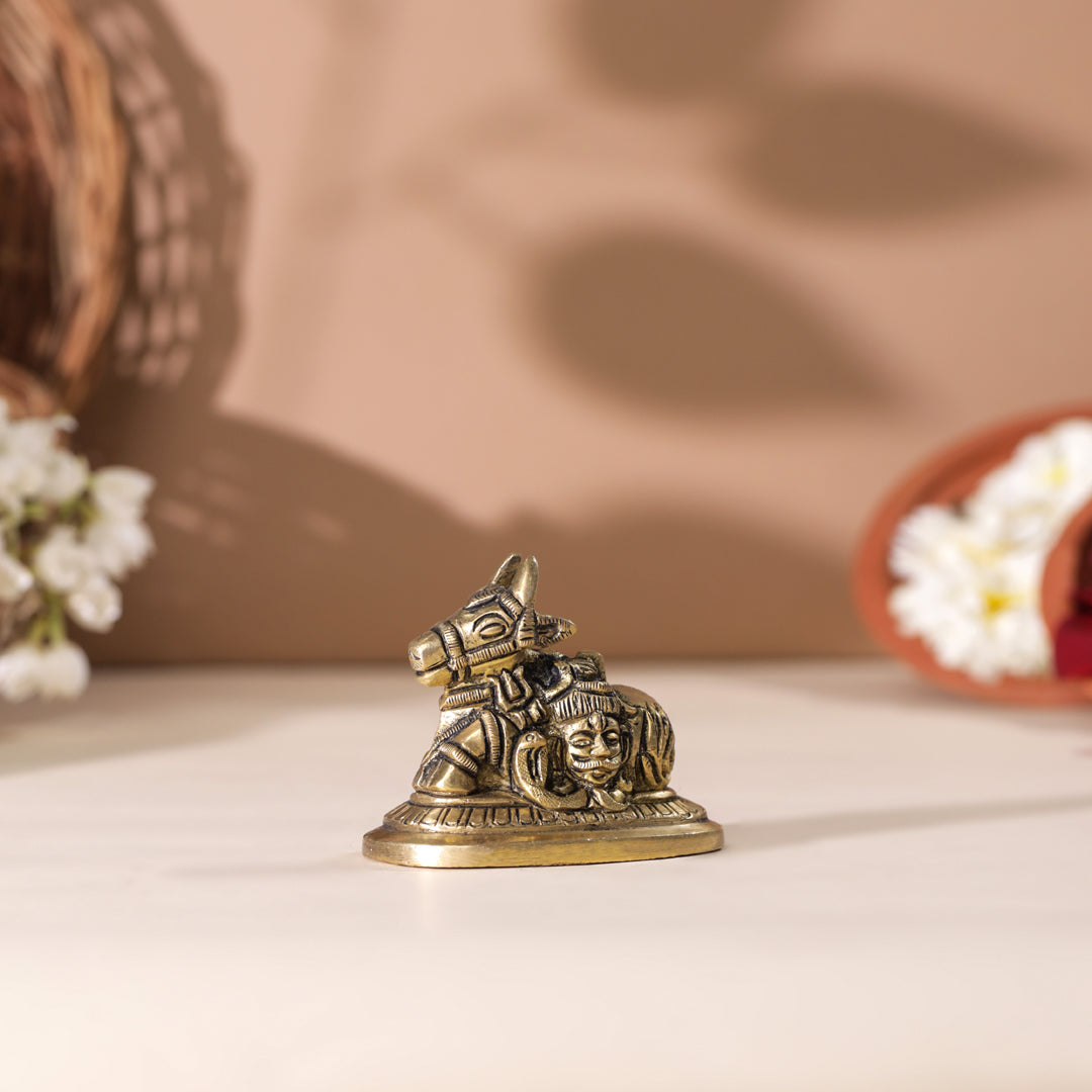 Brass Sitting Nandi Idol (2.5 Inch)