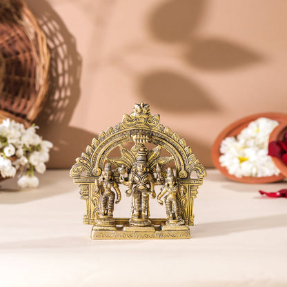 Brass Lord Balaji With Sri Devi And Bhudevi With Prabhavali (5.5 Inch)