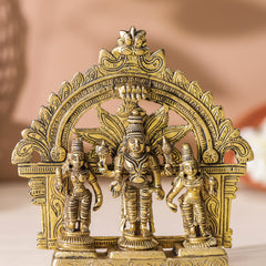 Brass Lord Balaji With Sri Devi And Bhudevi With Prabhavali (5.5 Inch)