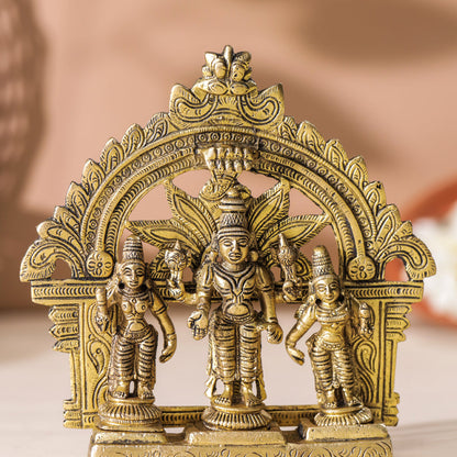 Brass Lord Balaji With Sri Devi And Bhudevi With Prabhavali (5.5 Inch)