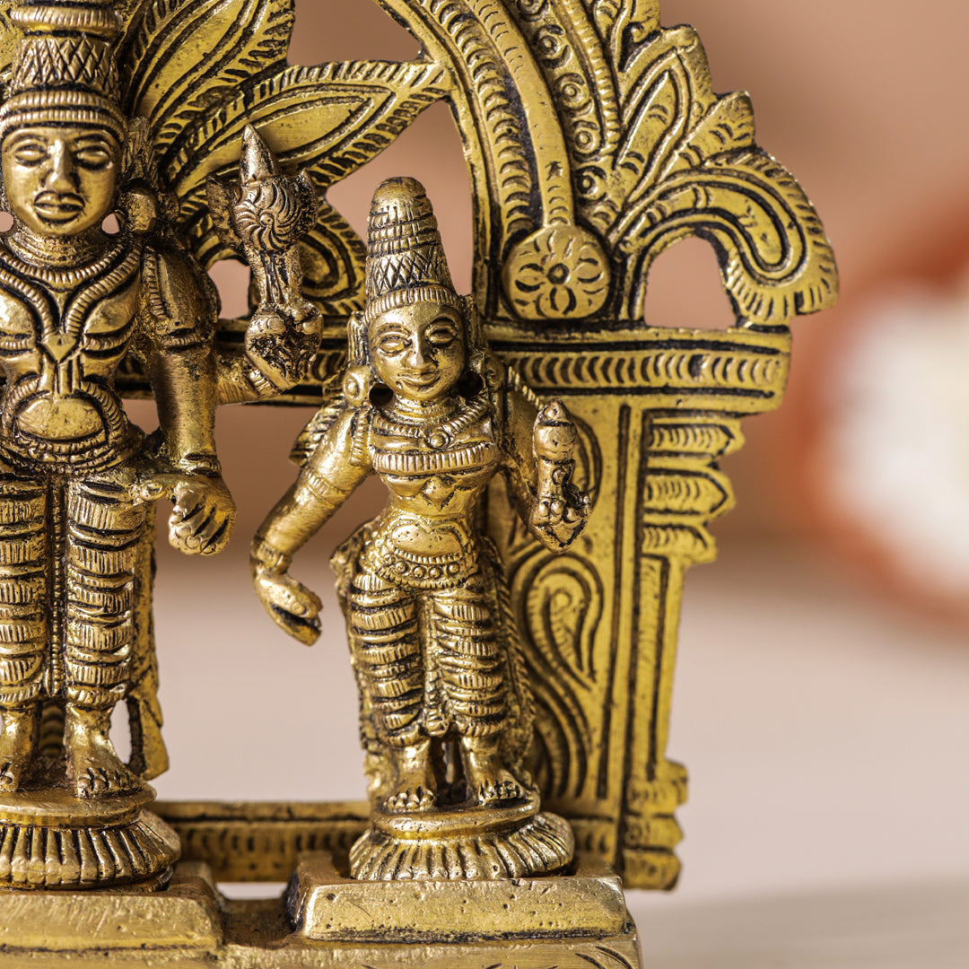 Brass Lord Balaji With Sri Devi And Bhudevi With Prabhavali (5.5 Inch)