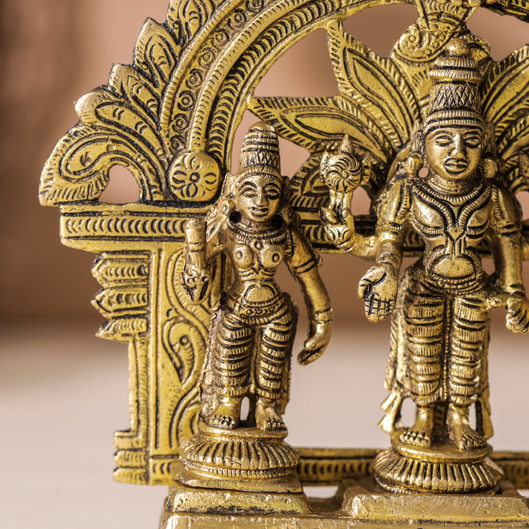 Brass Lord Balaji With Sri Devi And Bhudevi With Prabhavali (5.5 Inch)