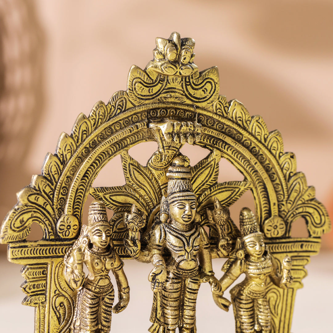 Brass Lord Balaji With Sri Devi And Bhudevi With Prabhavali (5.5 Inch)