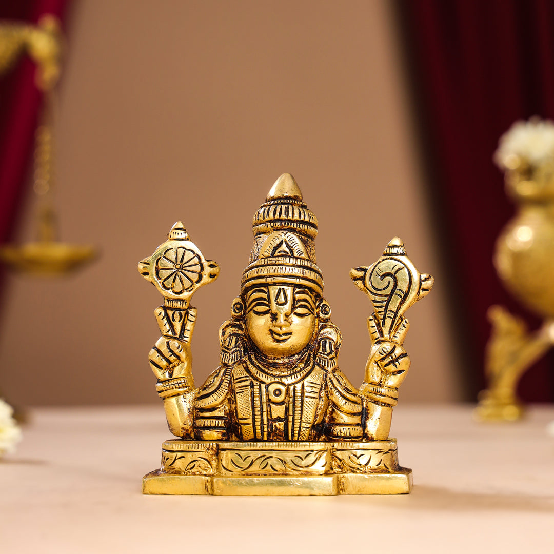 Brass Tirupati Balaji/Venkateshwar Bust (3.5 Inch)