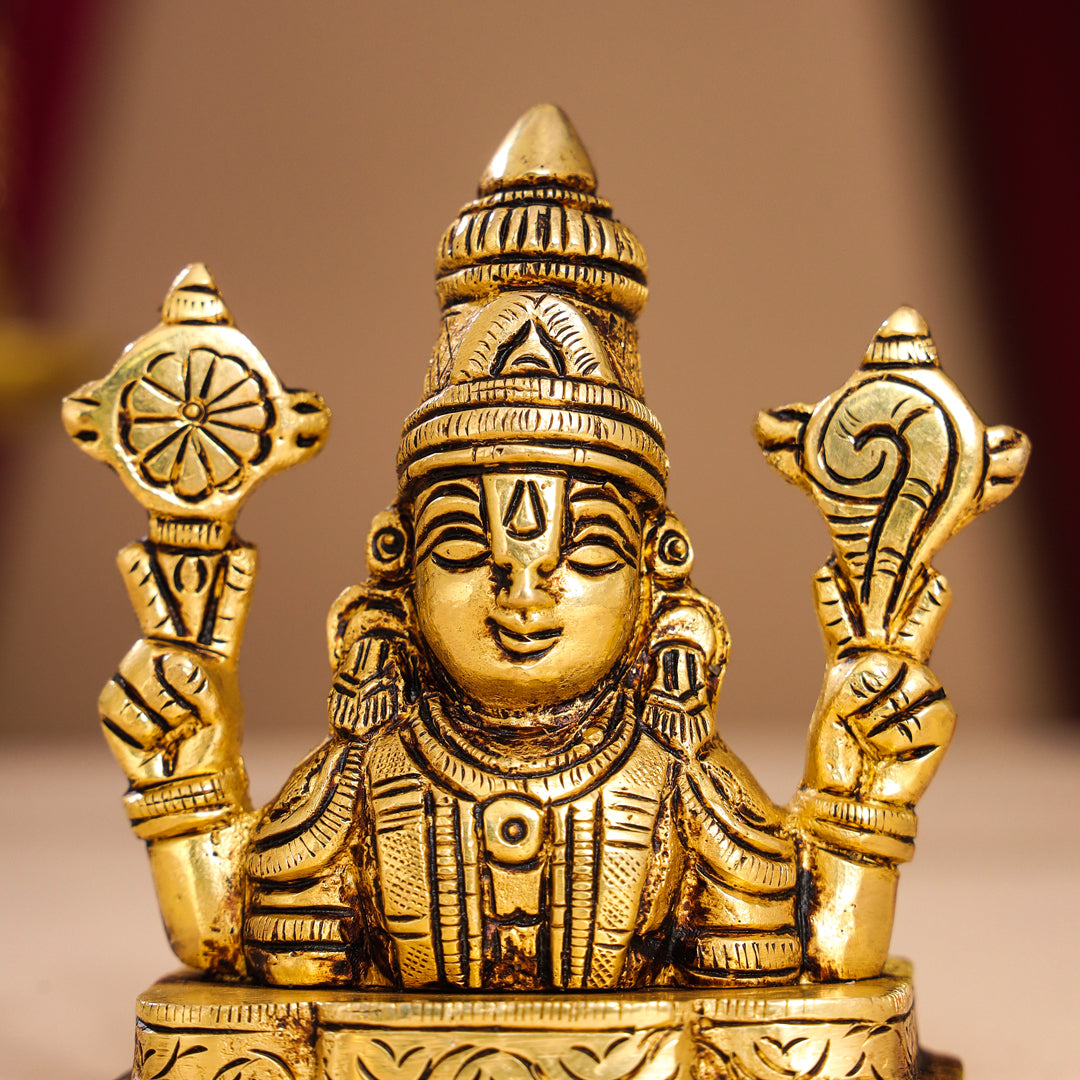 Brass Tirupati Balaji/Venkateshwar Bust (3.5 Inch)
