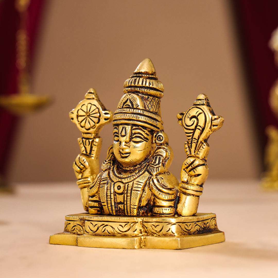 Brass Tirupati Balaji/Venkateshwar Bust (3.5 Inch)