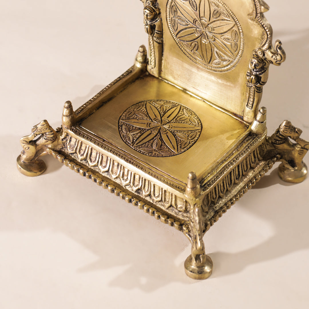 Brass Hand Carved Singhasan (8 Inch)