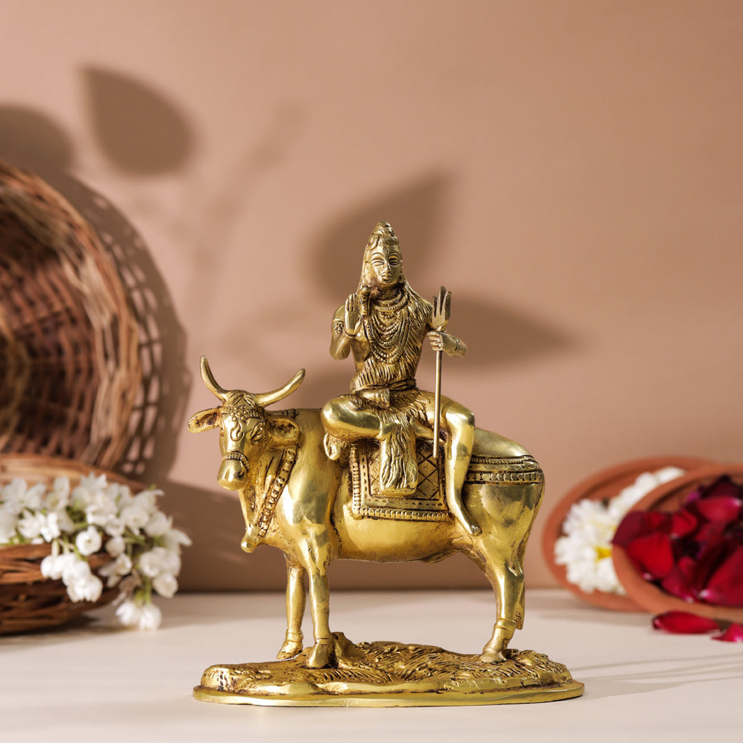 Brass Shiva With Nandi Idol (9 Inch)