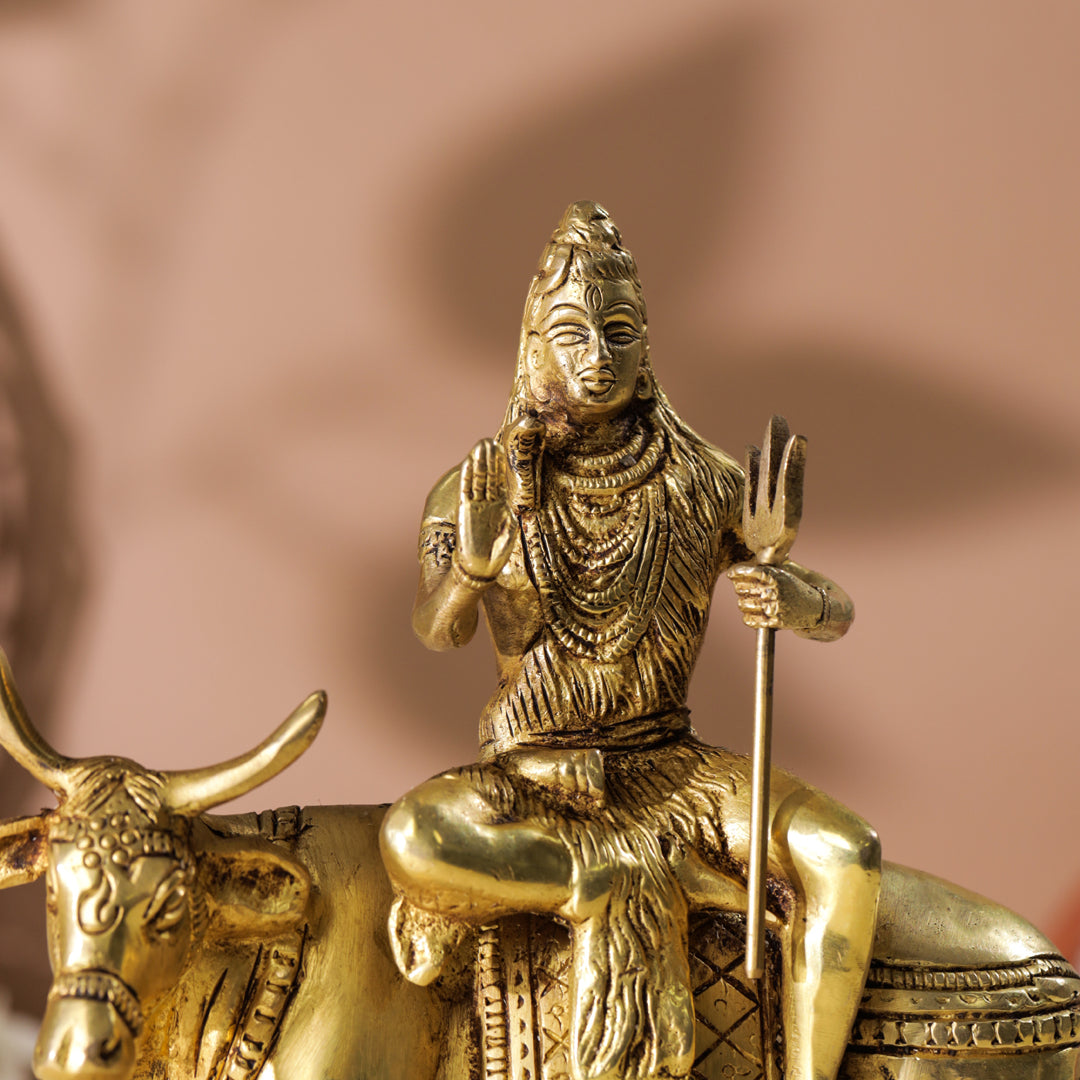 Brass Shiva With Nandi Idol (9 Inch)