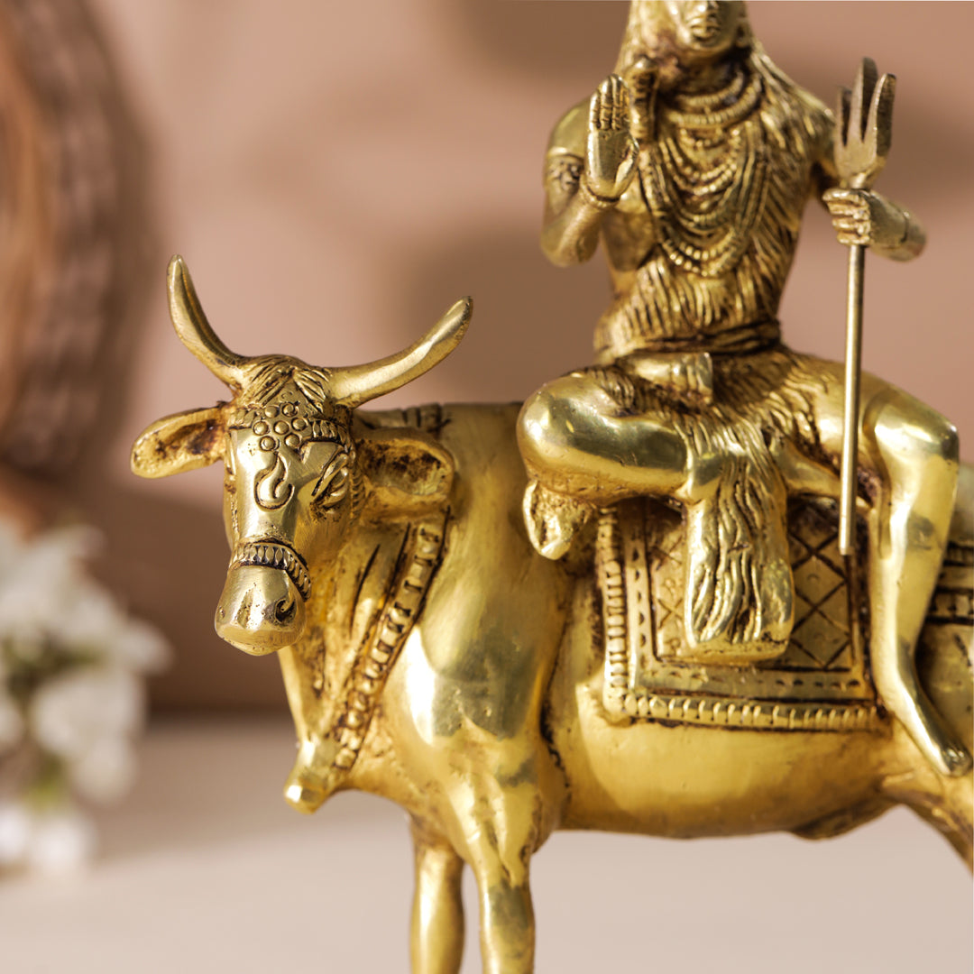 Brass Shiva With Nandi Idol (9 Inch)