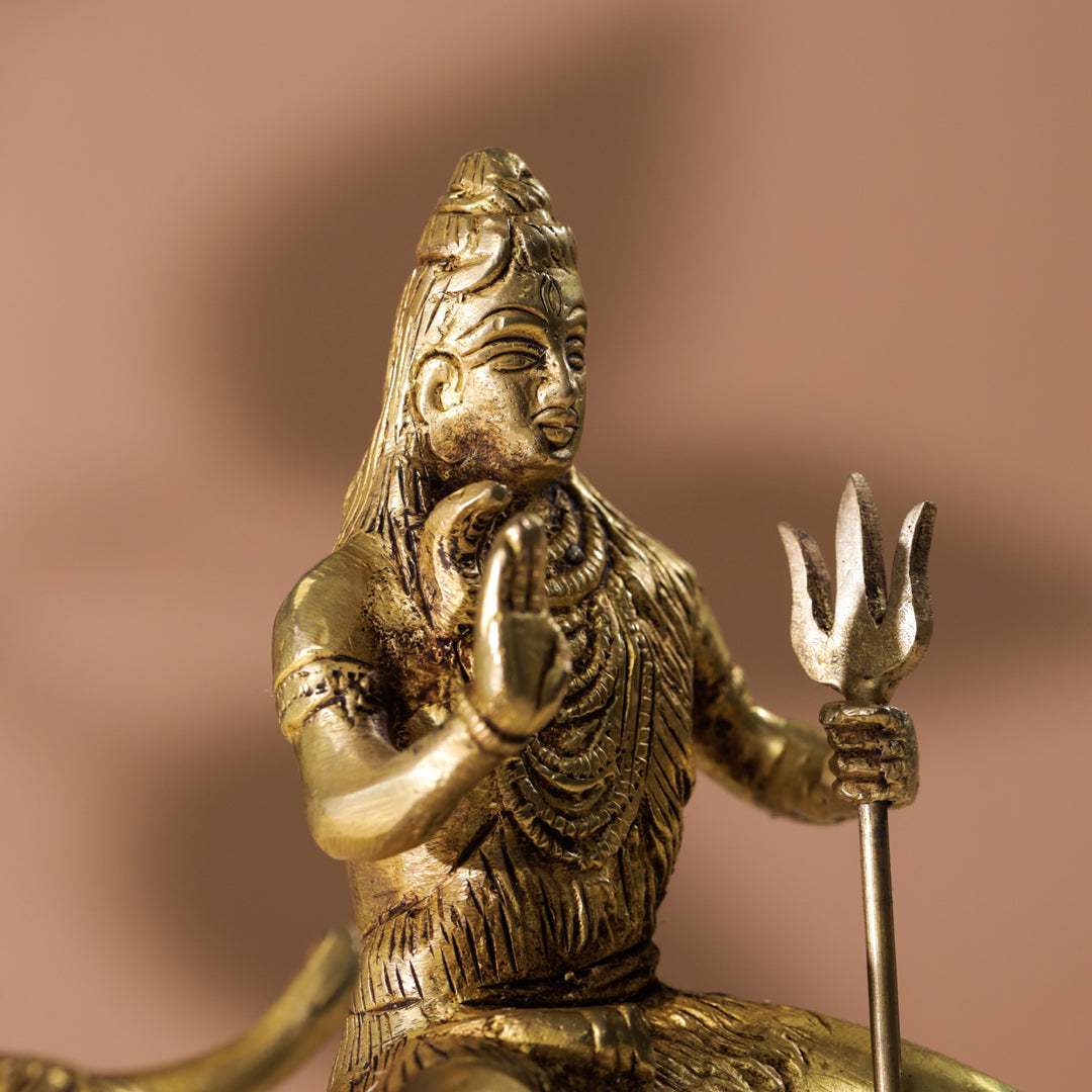 Brass Shiva With Nandi Idol (9 Inch)