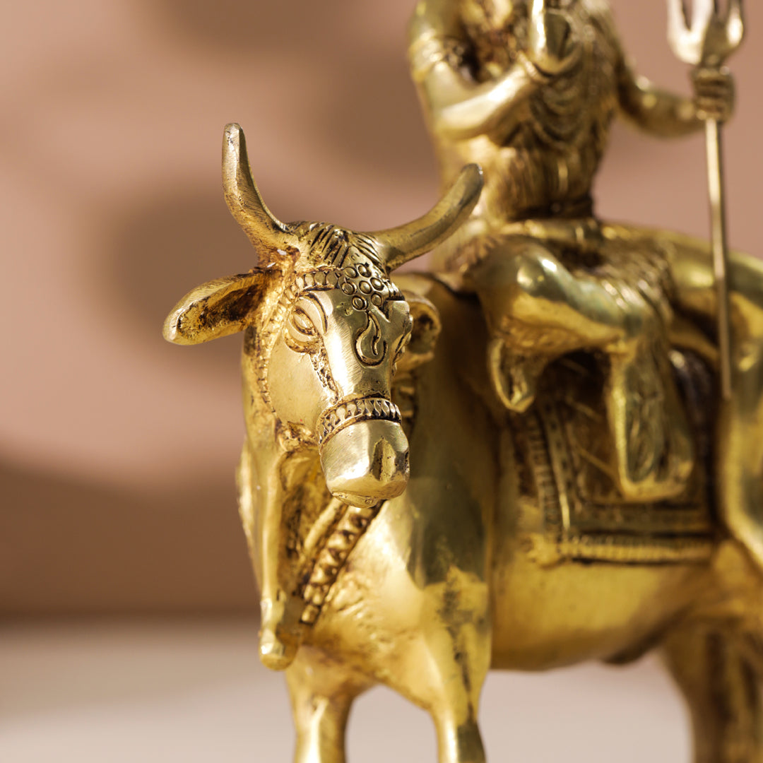 Brass Shiva With Nandi Idol (9 Inch)