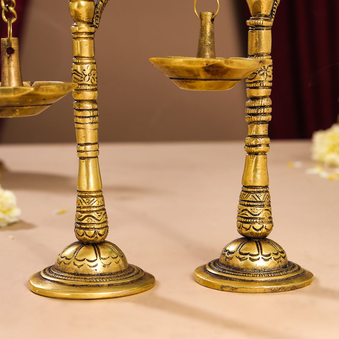 Brass Peacock Hanging Diya/Lamp Pair (7.5 Inch)