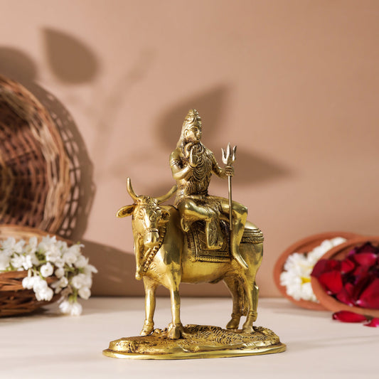 Brass Shiva With Nandi Idol (9 Inch)