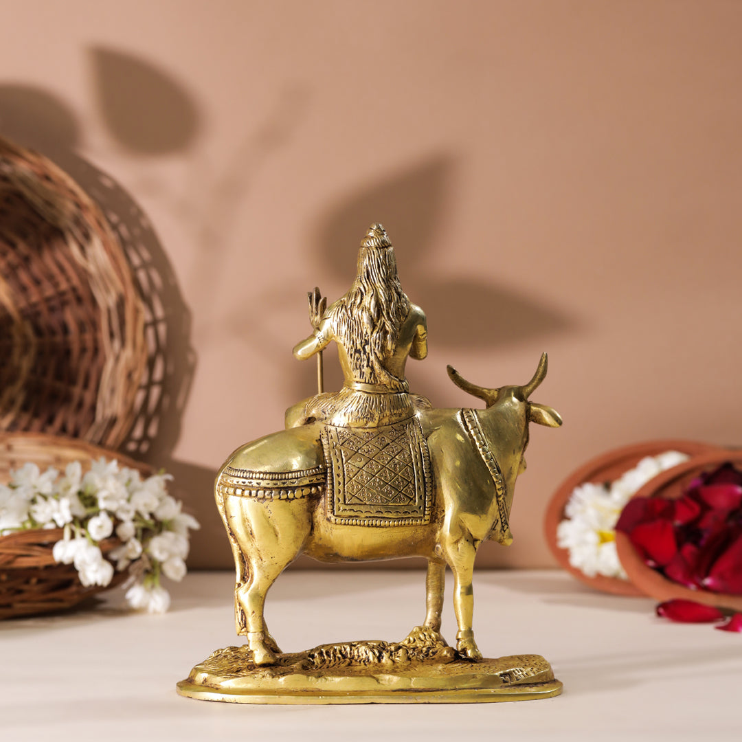 Brass Shiva With Nandi Idol (9 Inch)