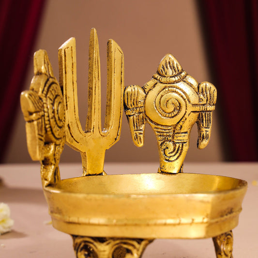 Brass Shankh Chakra Namah Diya (5 Inch)